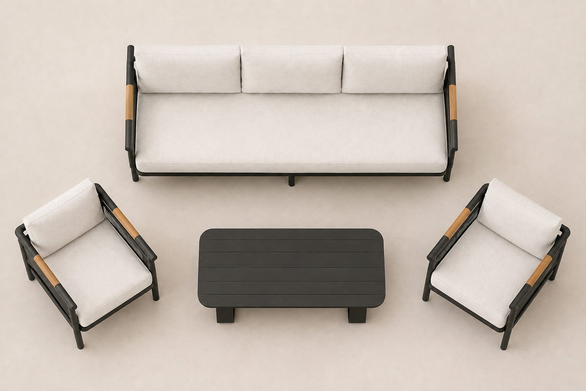 Zenia Outdoor Sofa Set in Aluminium — overhead view