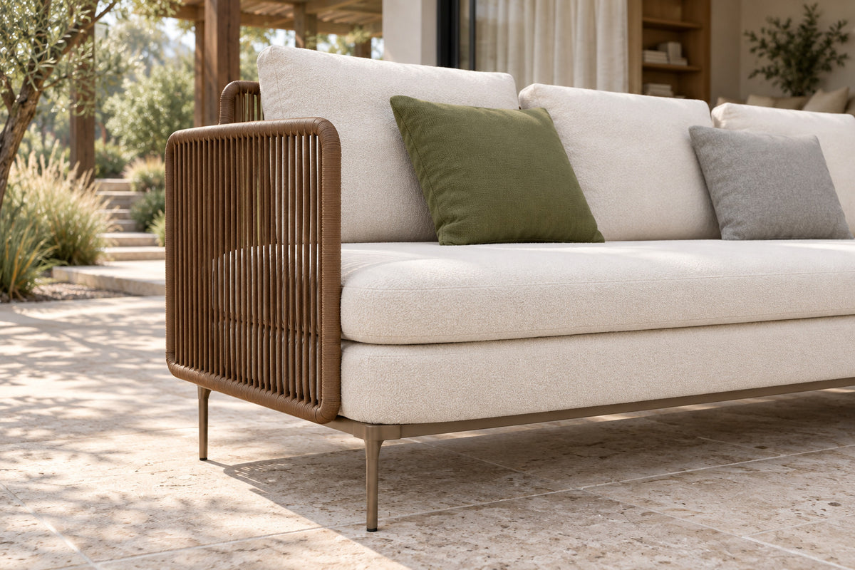Amalfi Sofa, low near-side-profile lifestyle view