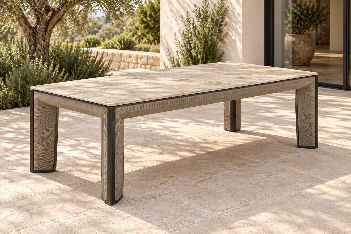 Comporta Dining Table, elevated front-left diagonal lifestyle view