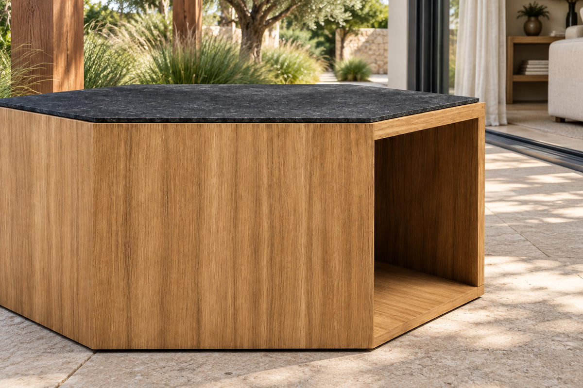 Formentera Coffee Table, low near-side-profile lifestyle view