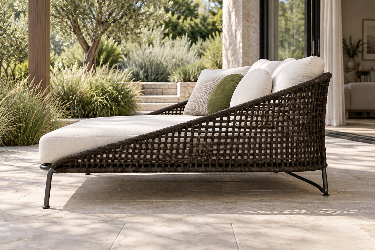 Ischia Daybed, low near-side-profile lifestyle view