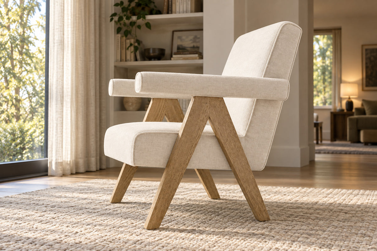 Jakob Leather Lounge Chair, low near-side-profile lifestyle view