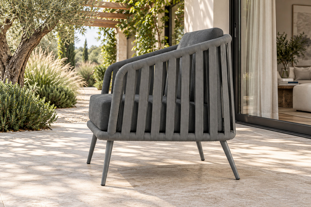 Mykonos Lounge Chair, low near-side-profile lifestyle view