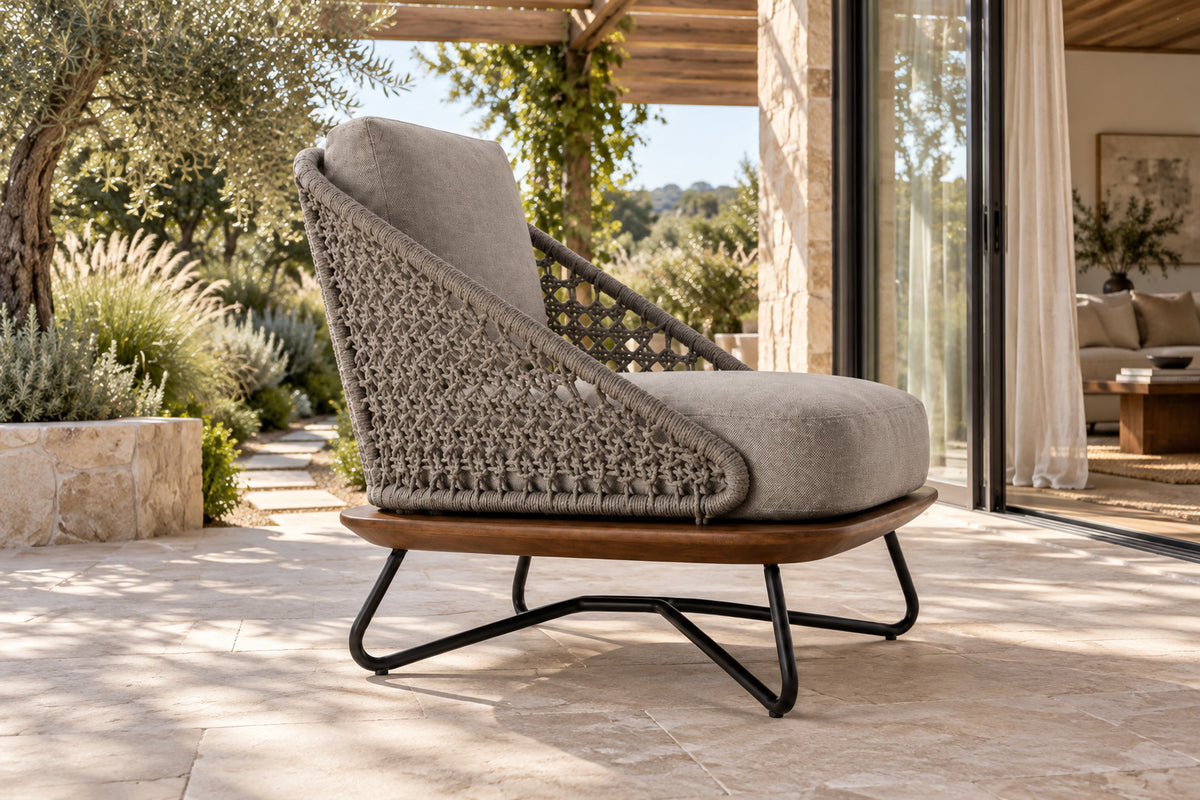 Positano Lounge Chair, low near-side-profile lifestyle view