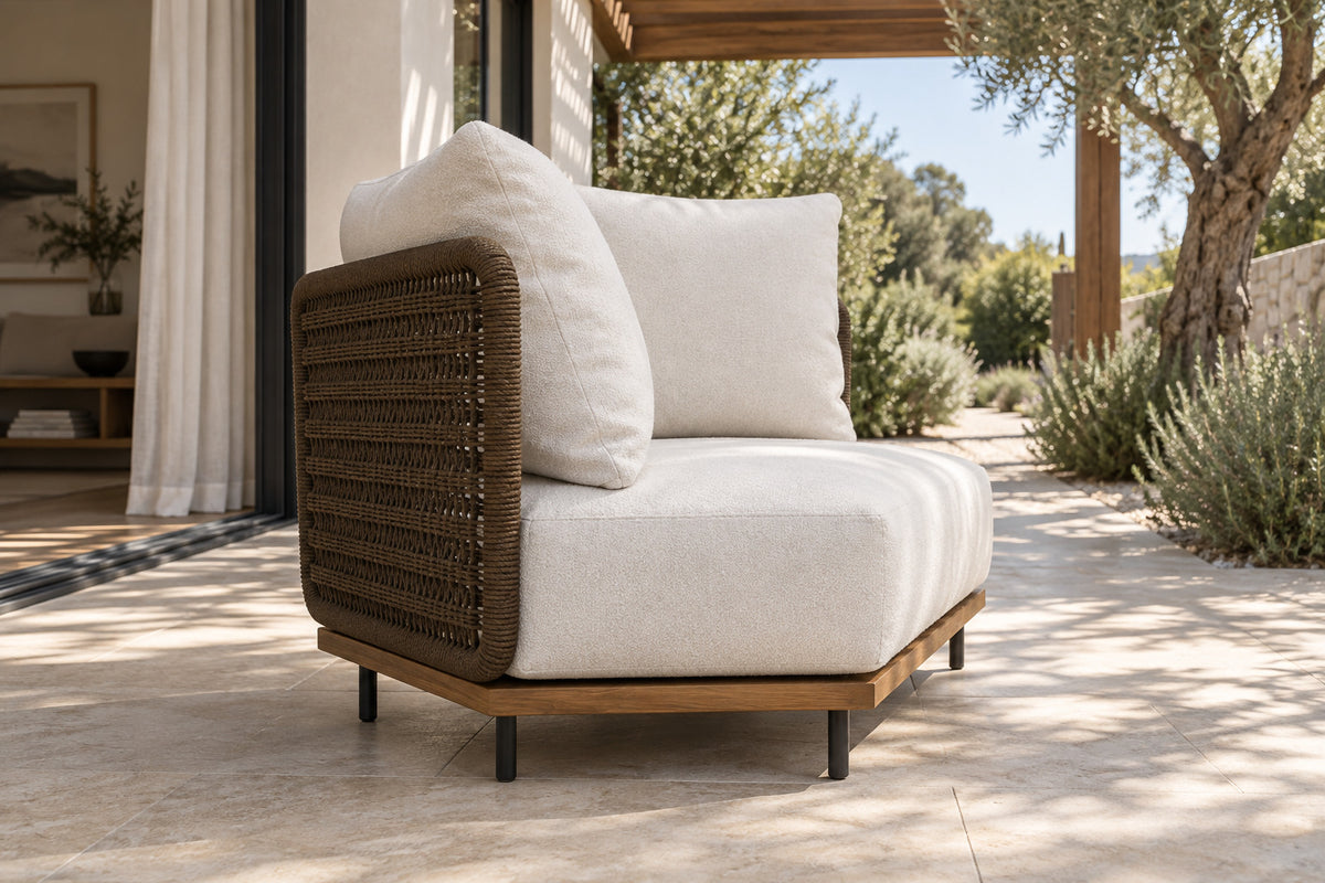 Ravello Corner Module, low near-side-profile lifestyle view