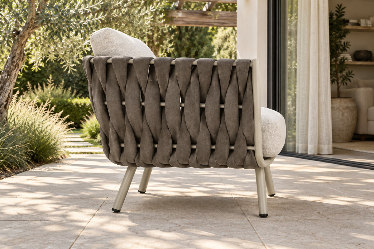 Tavira Lounge Chair, low near-side-profile lifestyle view