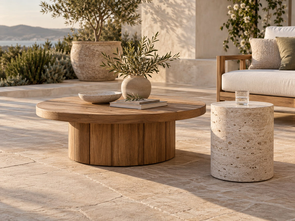 Coffee & Side Tables in a landscaped outdoor setting
