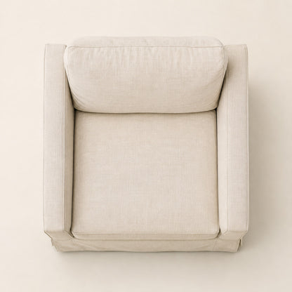 Belgian Slipcovered Track Arm Swivel Chair — overhead view, studio