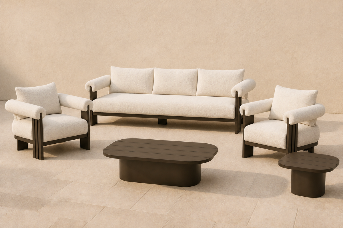 Ethereal Outdoor Sofa Set in Aluminium — courtyard view