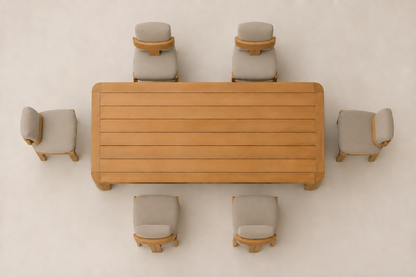 Serein Outdoor Dining Set in Teak — overhead view