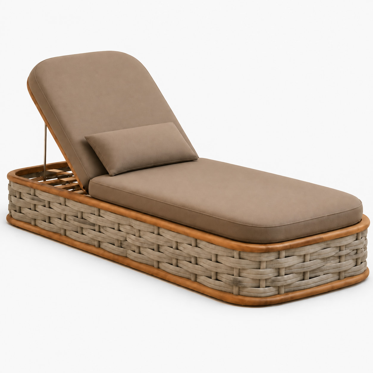 Vela Woven Sun Lounger in Teak, supplier-matched studio view