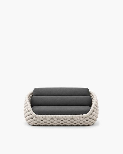 Cala 183 cm pale looped-rope sofa with charcoal seat and joined backrest, studio view