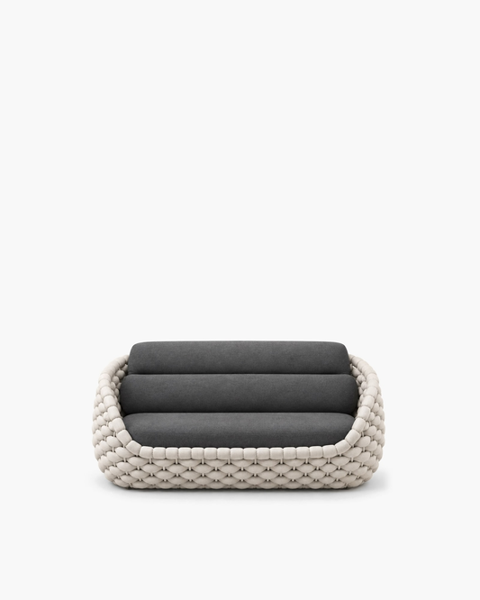Cala 183 cm pale looped-rope sofa with charcoal seat and joined backrest, studio view