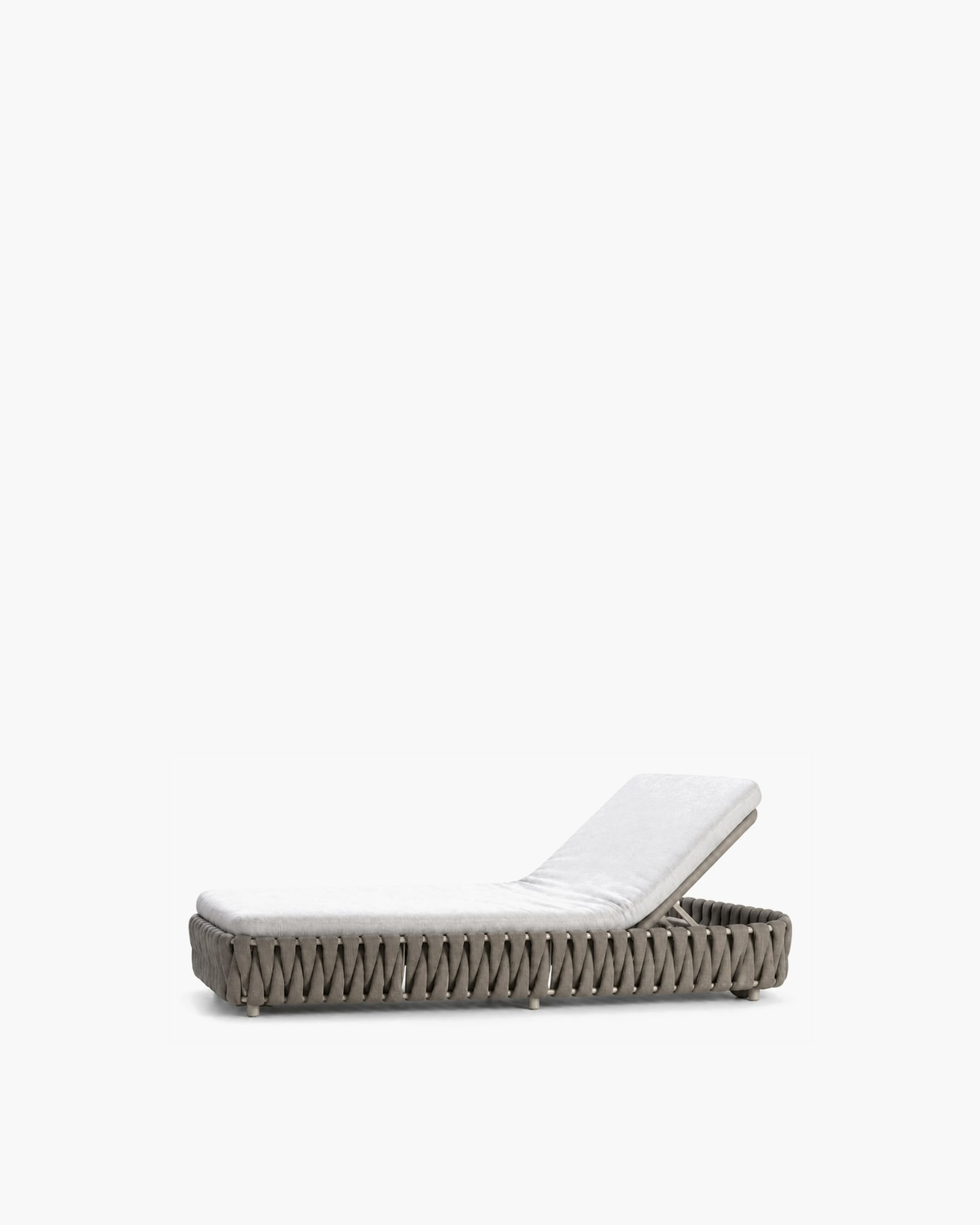 Linosa grey strap-woven sun lounger with a white adjustable mattress, studio view