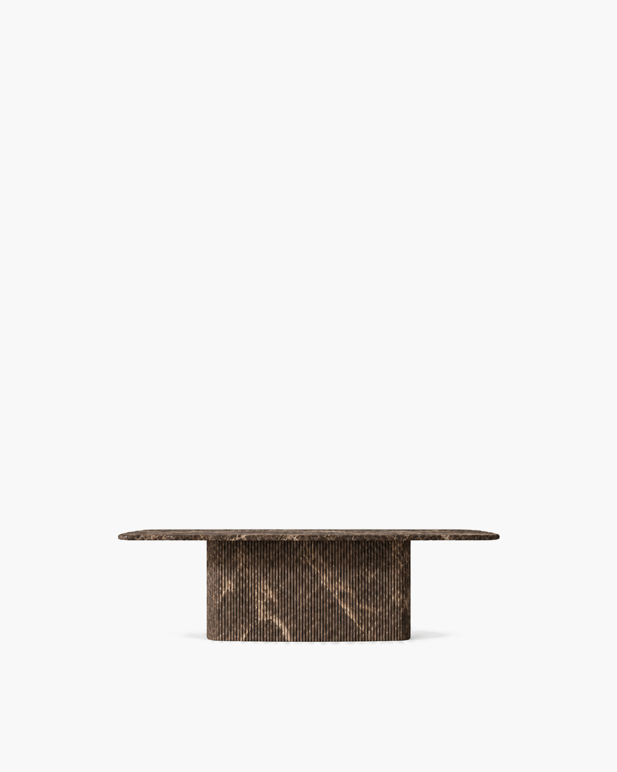 Mulholland Pedestal Rectangular Dining Table in Emperador — studio view