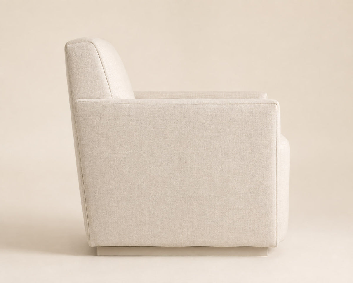 Ellison Track Arm Fabric Dining Armchair — side profile, studio