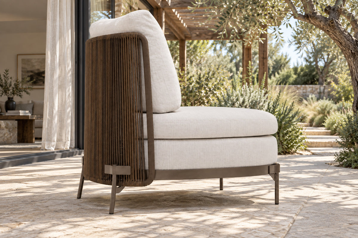 Amalfi Lounge Chair, low near-side-profile lifestyle view