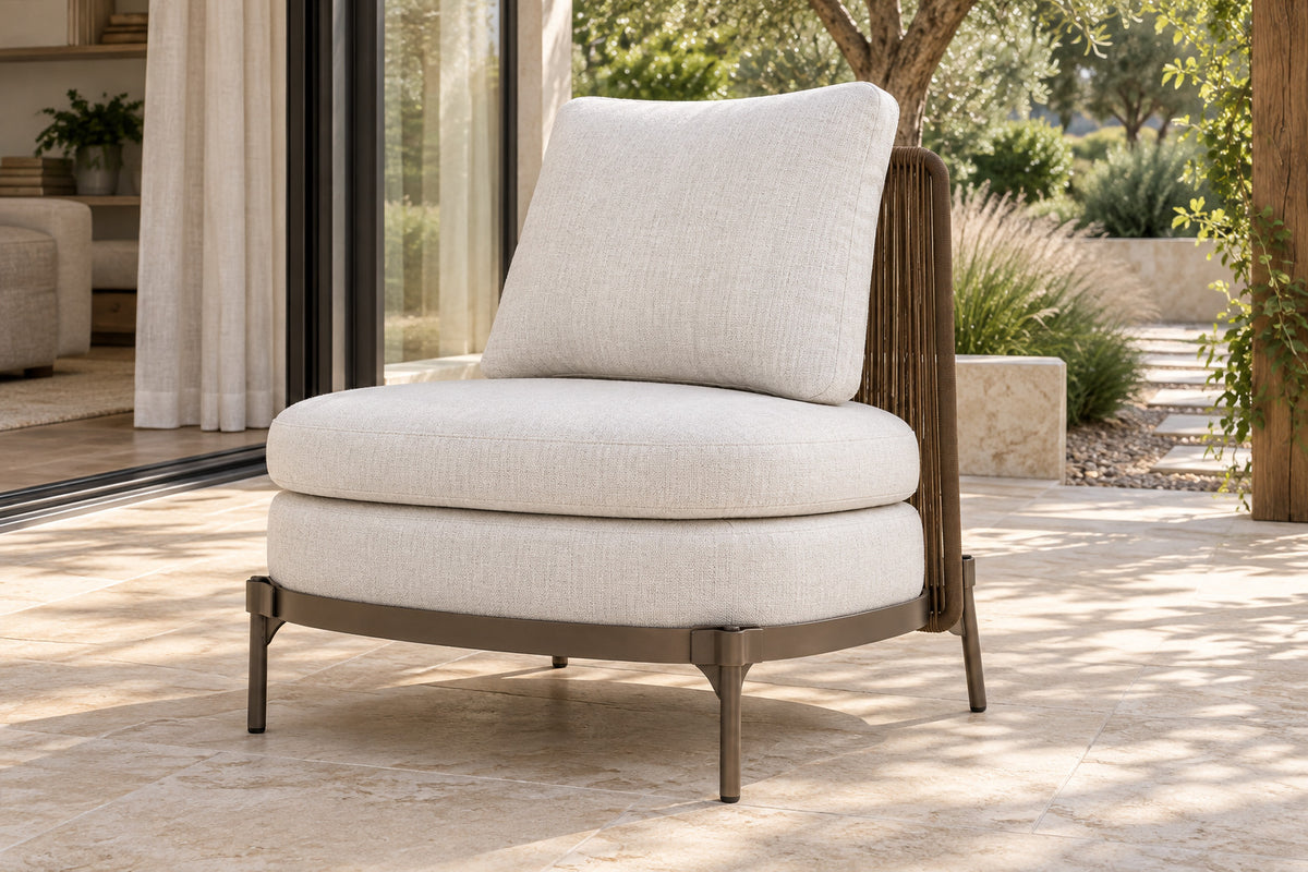 Amalfi Lounge Chair, Slipper, front-right three-quarter lifestyle view