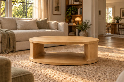 Baron Round Coffee Table, front-right three-quarter lifestyle view