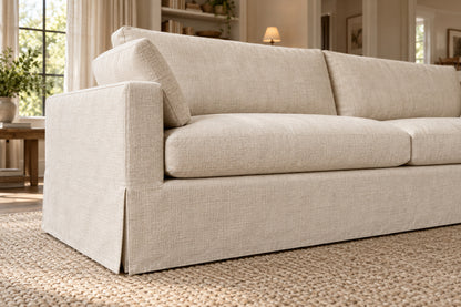 Belgian Slipcovered Track Arm Sofa, low near-side-profile lifestyle view
