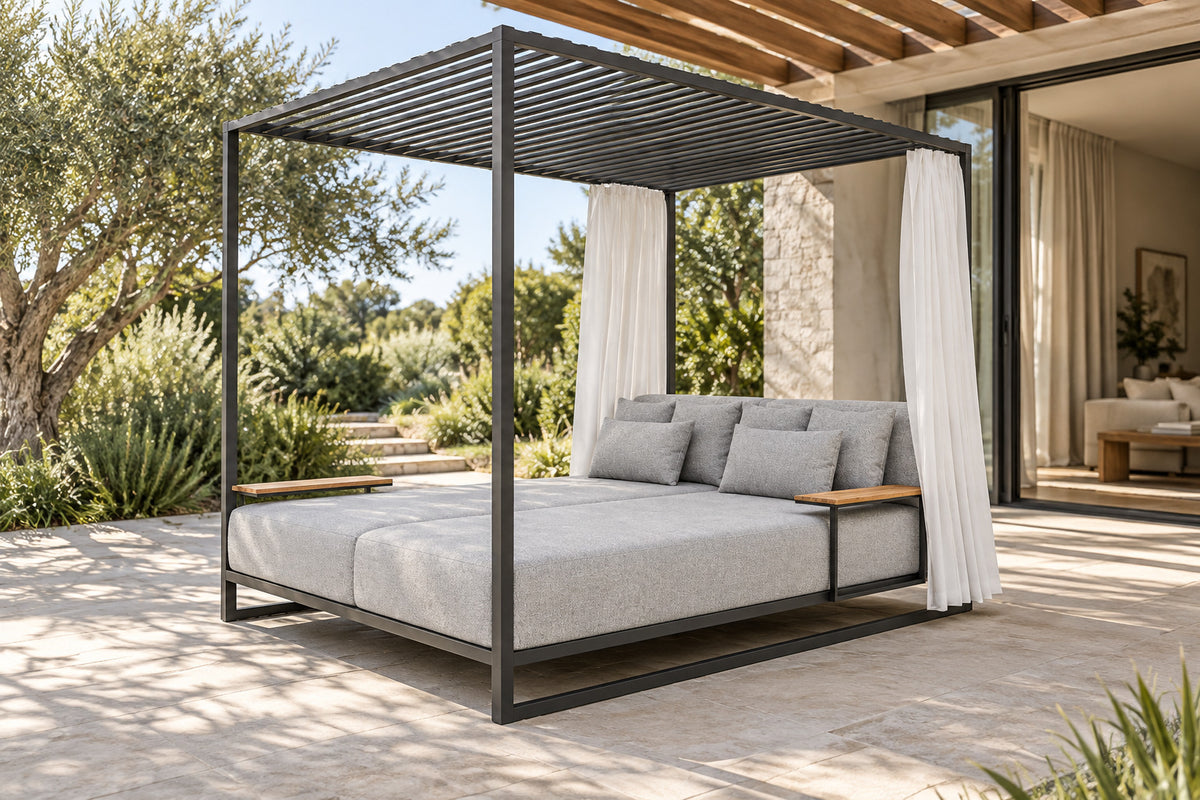 Belvedere Canopy Daybed, low near-side-profile lifestyle view