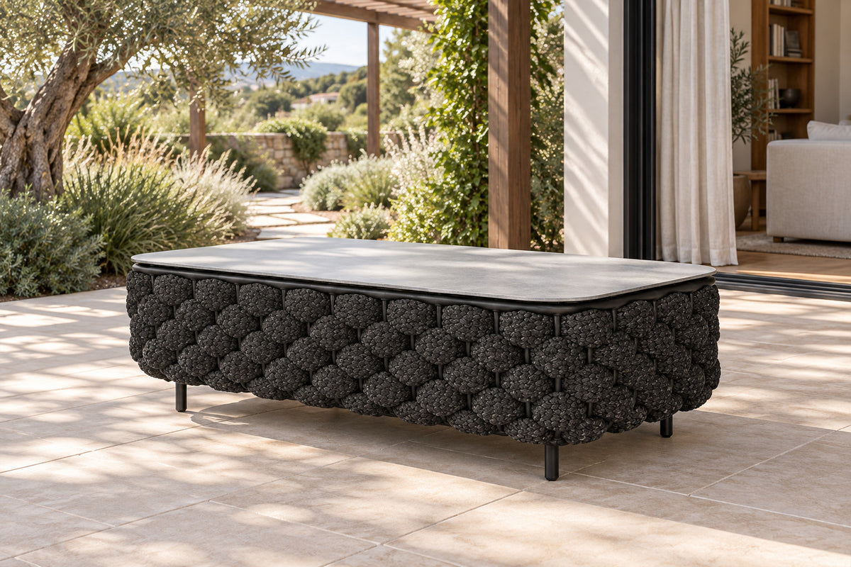 Bodrum Coffee Table, front-right three-quarter lifestyle view
