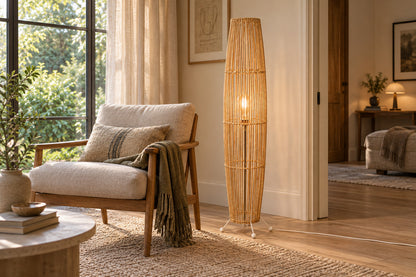Cannella Floor Lamp, Column, front-right three-quarter lifestyle view