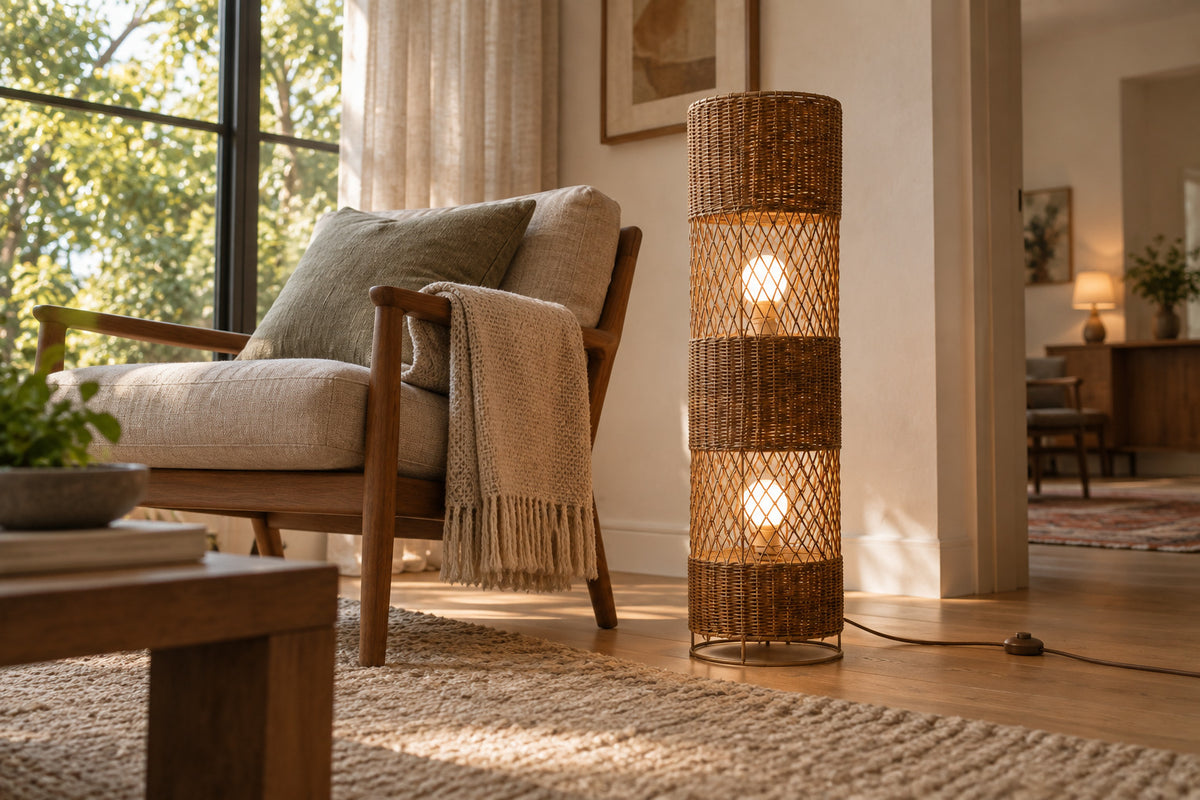 Cannella Floor Lamp, Low Column, low near-side-profile lifestyle view