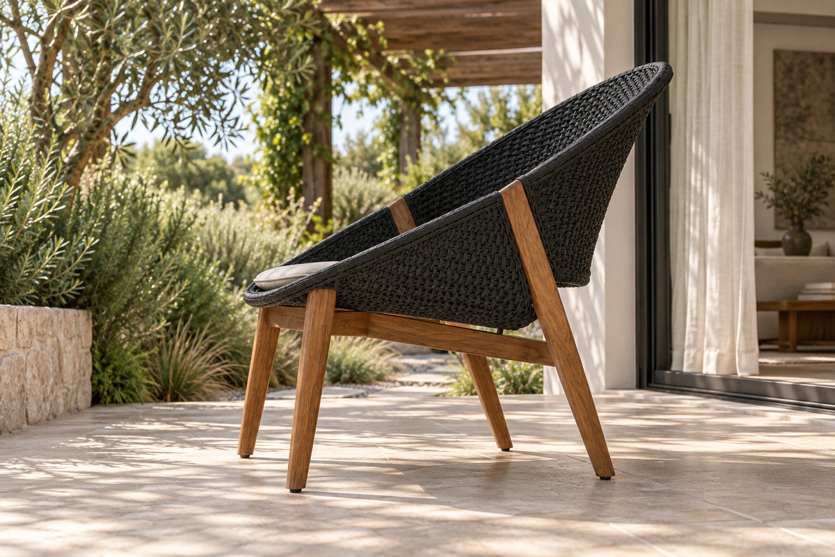 Cascais Lounge Chair, low near-side-profile lifestyle view
