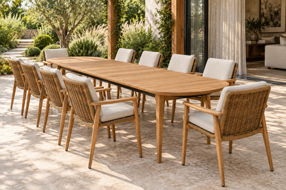 Estoril Outdoor Dining Set, low near-side-profile lifestyle view