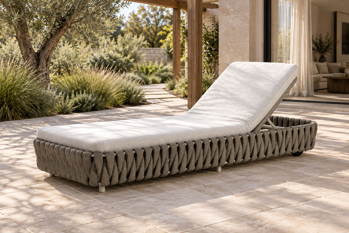 Linosa Sun Lounger, front-right three-quarter lifestyle view