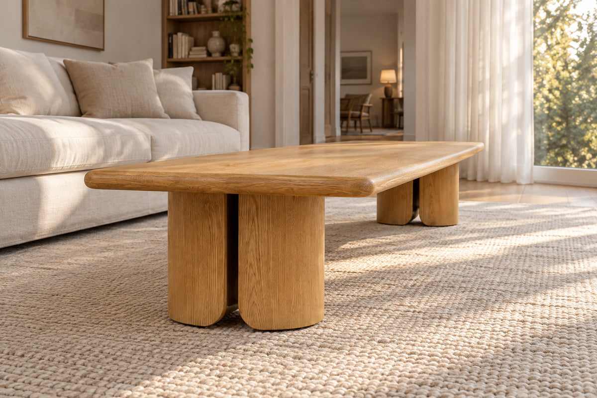 Madero Coffee Table, low near-side-profile lifestyle view