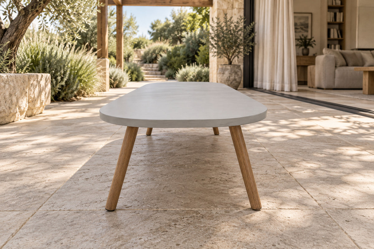 Menorca Coffee Table, low near-side-profile lifestyle view