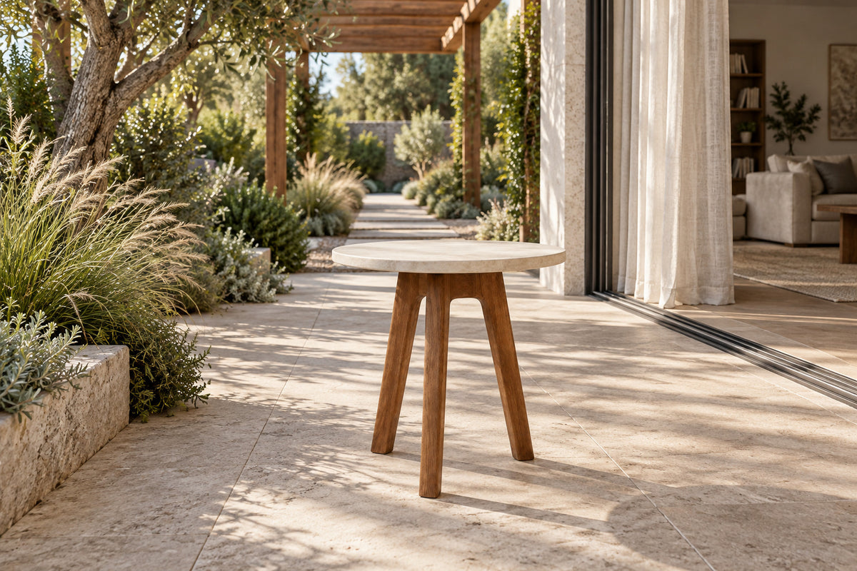Menorca Side Table, front-right three-quarter lifestyle view