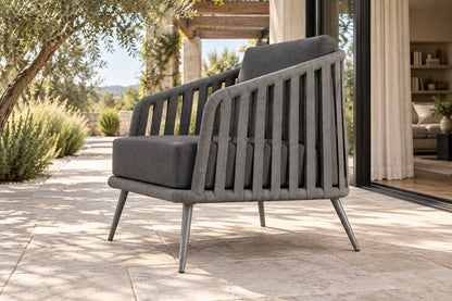 Mykonos Lounge Chair, Club, low near-side-profile lifestyle view
