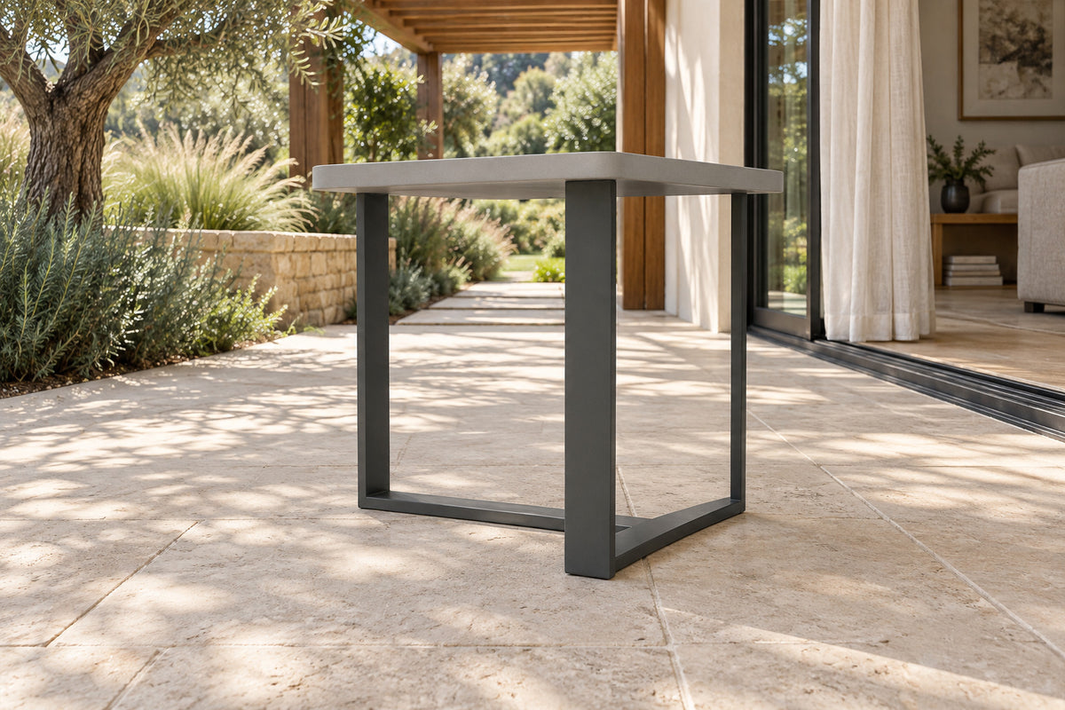 Mykonos Side Table, low near-side-profile lifestyle view