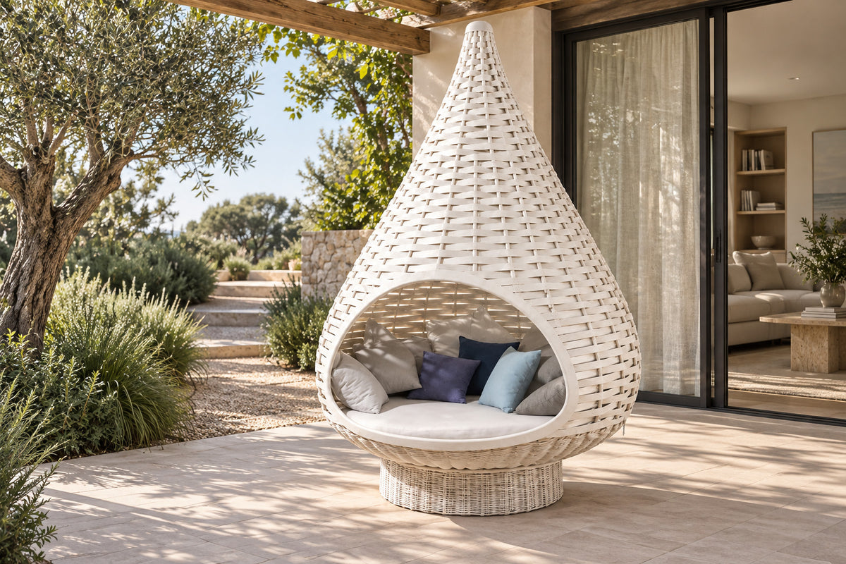 Nido Hanging Nest, Floor-Standing, front-right three-quarter lifestyle view