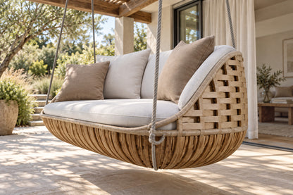 Portico Swing Seat, Double, low near-side-profile lifestyle view