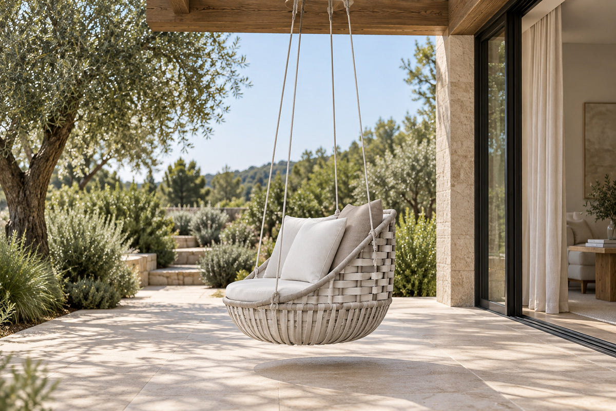 Portico Swing Seat, Single, low near-side-profile lifestyle view