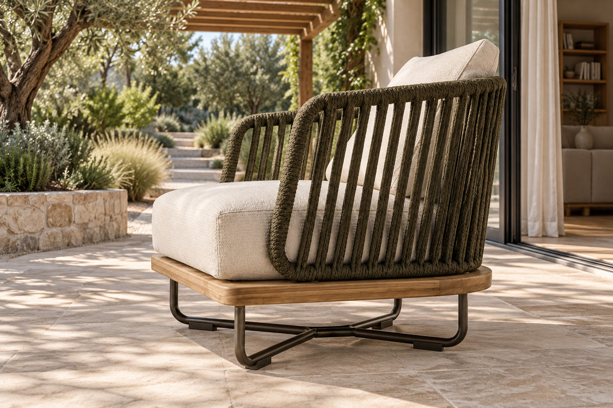 Portofino Lounge Chair, low near-side-profile lifestyle view