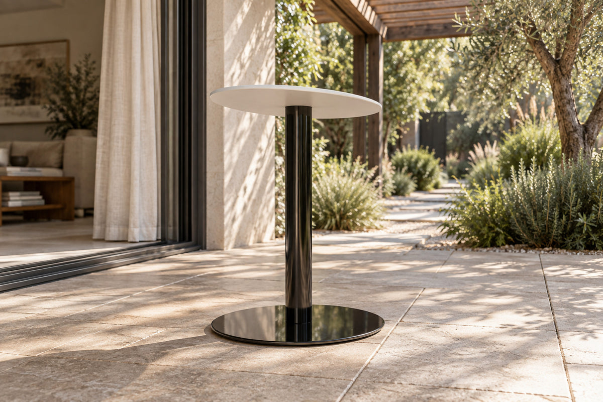 Positano Side Table, low near-side-profile lifestyle view