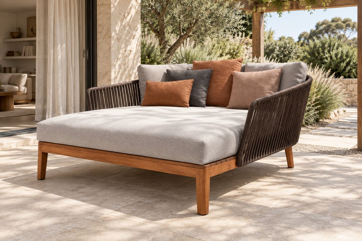 Puglia Daybed, front-right three-quarter lifestyle view
