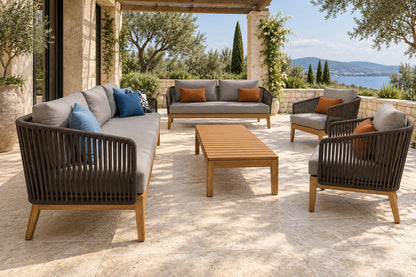 Puglia Outdoor Sofa Set, low near-side-profile lifestyle view