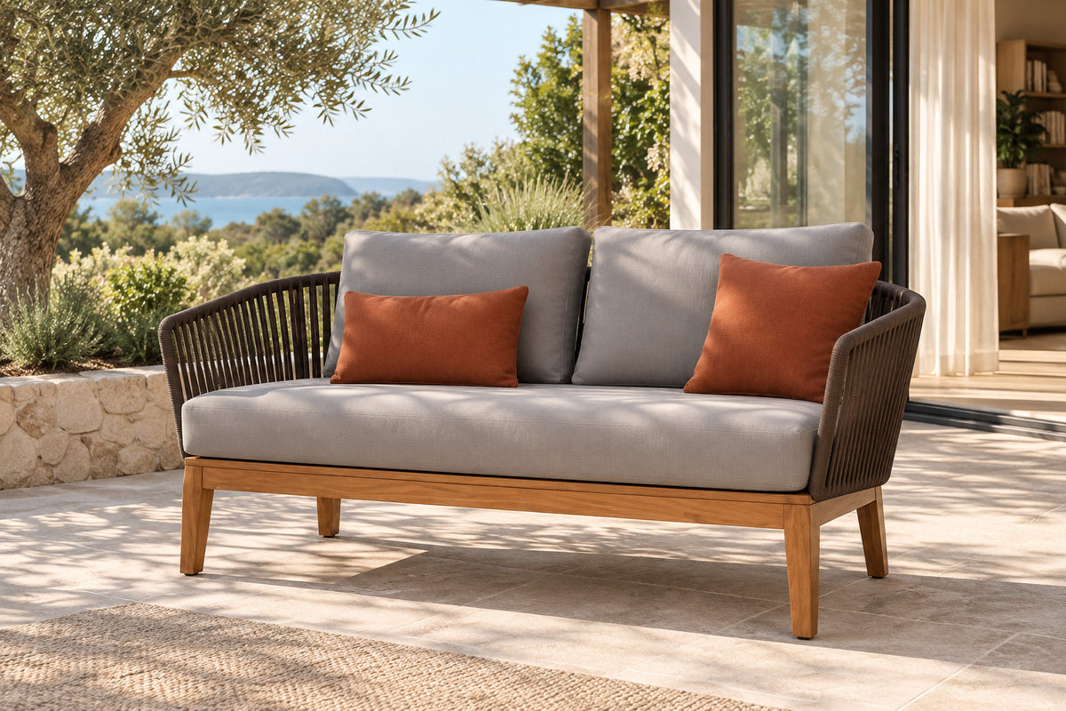 Puglia Two-Seat Sofa, front-right three-quarter lifestyle view