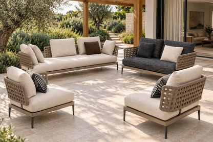 Salina Outdoor Sofa Set, front-right three-quarter lifestyle view