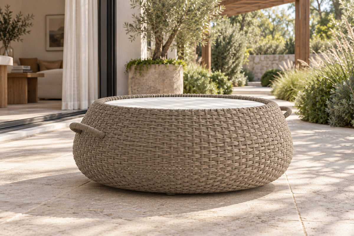 Santorini Coffee Table, Low, low near-side-profile lifestyle view