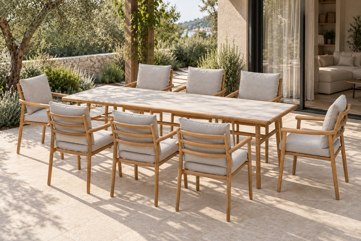 Sintra Outdoor Dining Set, front-right three-quarter lifestyle view