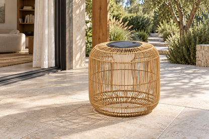 Solano Solar Lantern, Low, Open Weave, front-right three-quarter lifestyle view