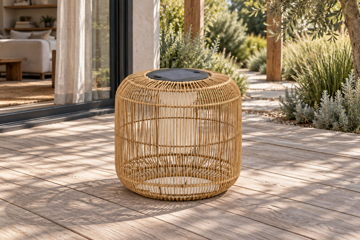 Solano Solar Lantern, Low, front-right three-quarter lifestyle view