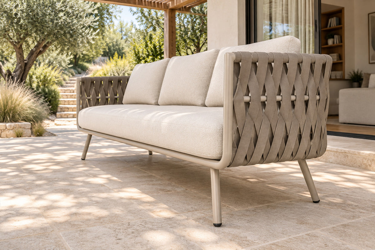 Tavira Sofa, low near-side-profile lifestyle view